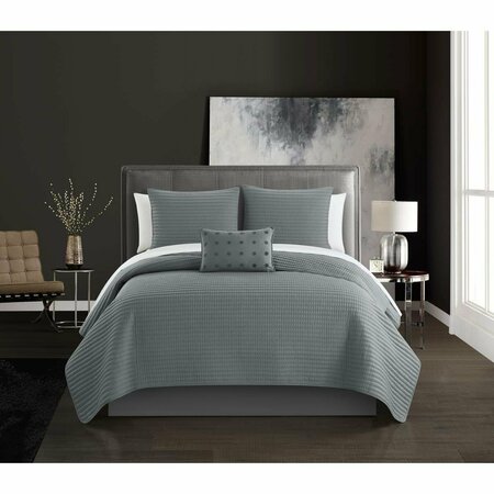FIXTURESFIRST Kinley Striped Box Stitched Quilt Set, Grey - King Size - 8 Piece FI2823979